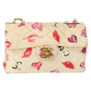 CHANEL Matelasse 34 Chain Shoulder Bag Vinyl coating Beige Gold CC Auth 145579V-2