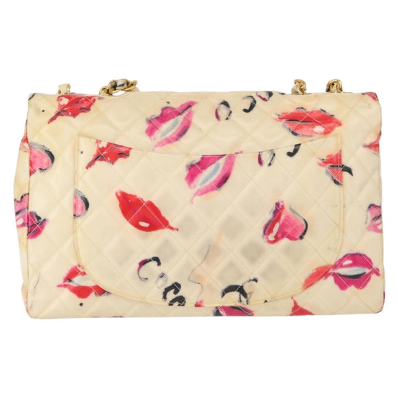 CHANEL Matelasse 34 Chain Shoulder Bag Vinyl coating Beige Gold CC Auth 145579V