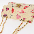 CHANEL Matelasse 34 Chain Shoulder Bag Vinyl coating Beige Gold CC Auth 145579V-6