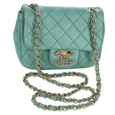 CHANEL Matelasse 17 Chain Bag Lamb Skin Turquoise Blue Gold CC Auth 145584AV-1