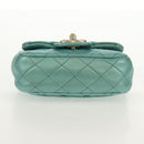 CHANEL Matelasse 17 Chain Bag Lamb Skin Turquoise Blue Gold CC Auth 145584AV-5