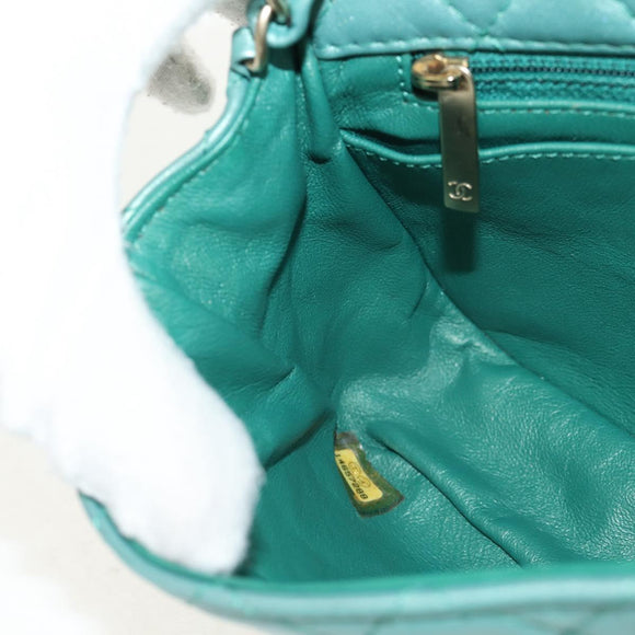 CHANEL Matelasse 17 Chain Bag Lamb Skin Turquoise Blue Gold CC Auth 145584AV
