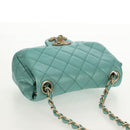 CHANEL Matelasse 17 Chain Bag Lamb Skin Turquoise Blue Gold CC Auth 145584AV-6