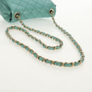 CHANEL Matelasse 17 Chain Bag Lamb Skin Turquoise Blue Gold CC Auth 145584AV-7
