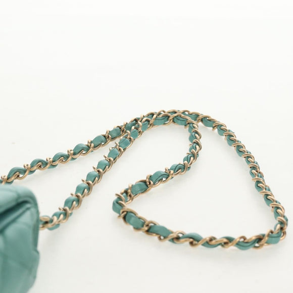 CHANEL Matelasse 17 Chain Bag Lamb Skin Turquoise Blue Gold CC Auth 145584AV