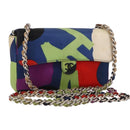 CHANEL Chain Shoulder Bag Canvas Multicolor Silver CC Auth 145585V-1