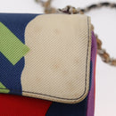 CHANEL Chain Shoulder Bag Canvas Multicolor Silver CC Auth 145585V-7