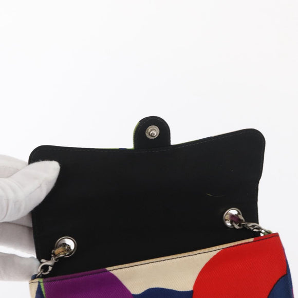 CHANEL Chain Shoulder Bag Canvas Multicolor Silver CC Auth 145585V