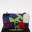 CHANEL Chain Shoulder Bag Canvas Multicolor Silver CC Auth 145585V-12
