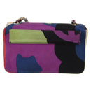 CHANEL Chain Shoulder Bag Canvas Multicolor Silver CC Auth 145585V-2