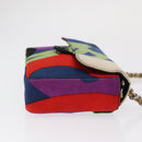 CHANEL Chain Shoulder Bag Canvas Multicolor Silver CC Auth 145585V-3