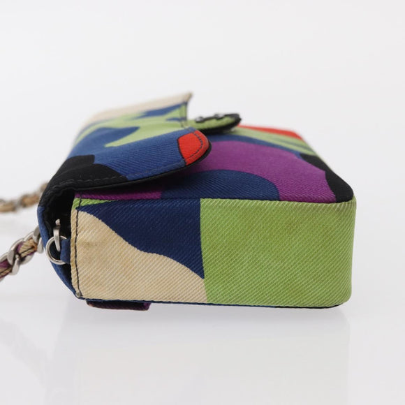 CHANEL Chain Shoulder Bag Canvas Multicolor Silver CC Auth 145585V