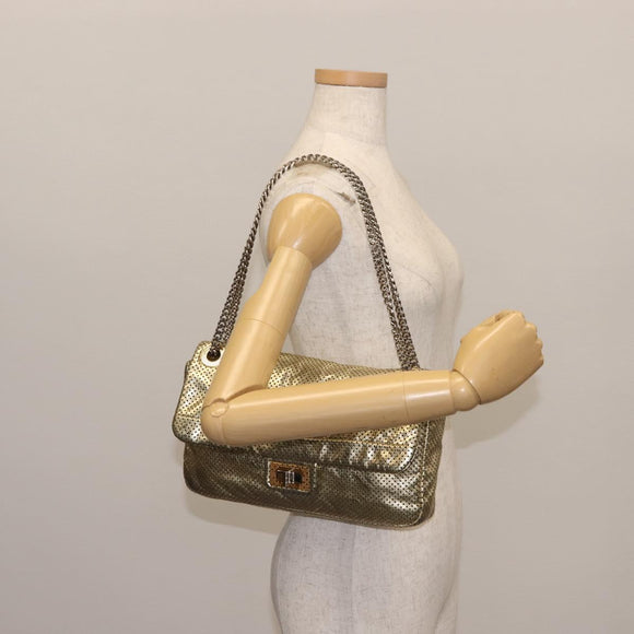 CHANEL Chain Shoulder Bag Punching leather Gold CC Auth 145595