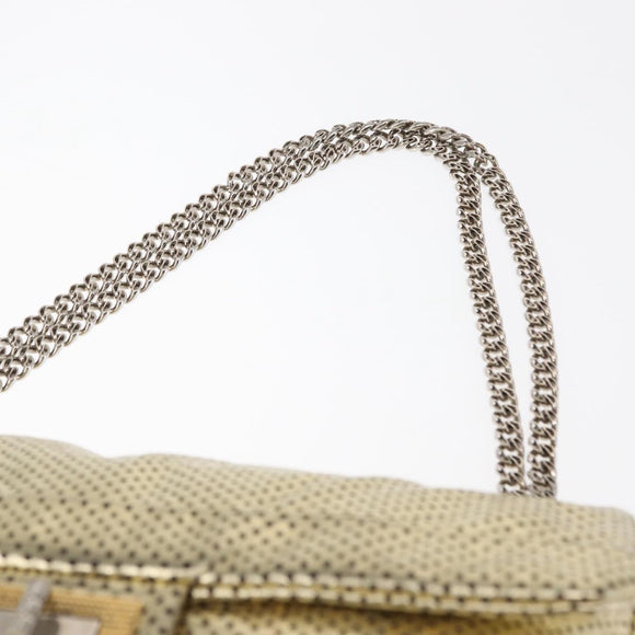 CHANEL Chain Shoulder Bag Punching leather Gold CC Auth 145595