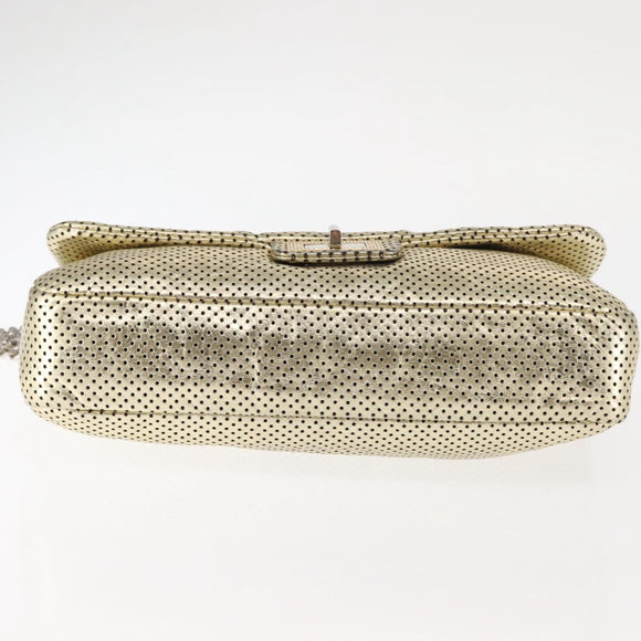 CHANEL Chain Shoulder Bag Punching leather Gold CC Auth 145595