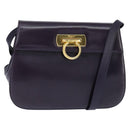 Salvatore Ferragamo Gancini Shoulder Bag Leather Navy Gold Auth 145622-1