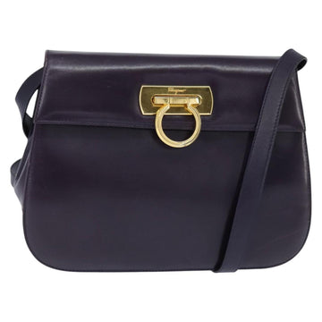 Salvatore Ferragamo Gancini Shoulder Bag Leather Navy Gold Auth 145622