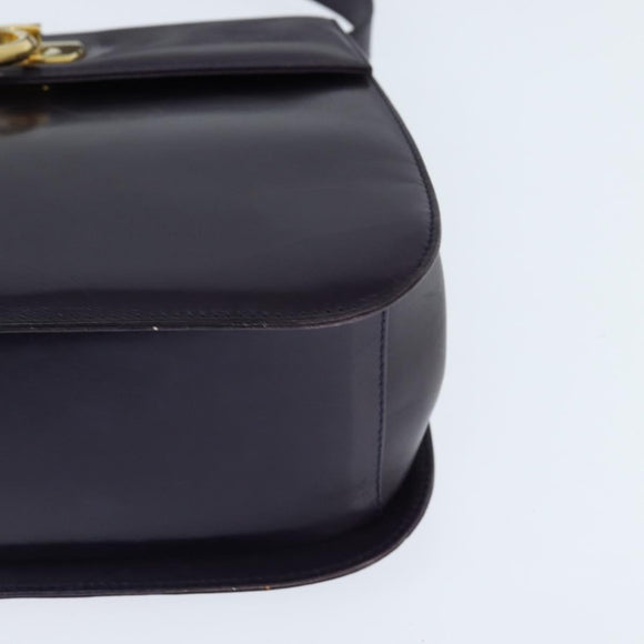 Salvatore Ferragamo Gancini Shoulder Bag Leather Navy Gold Auth 145622