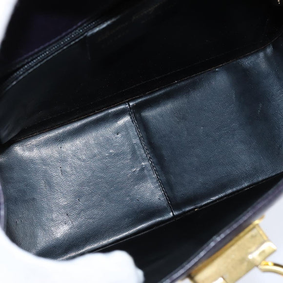 Salvatore Ferragamo Gancini Shoulder Bag Leather Navy Gold Auth 145622