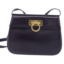 Salvatore Ferragamo Gancini Shoulder Bag Leather Navy Gold Auth 145622-13