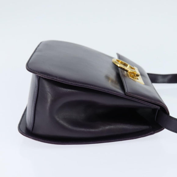 Salvatore Ferragamo Gancini Shoulder Bag Leather Navy Gold Auth 145622