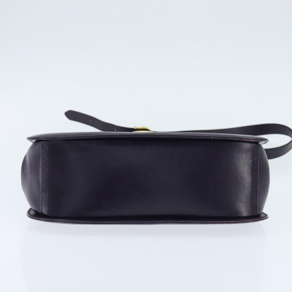 Salvatore Ferragamo Gancini Shoulder Bag Leather Navy Gold Auth 145622