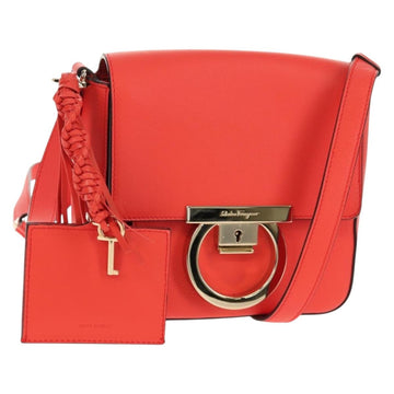 Salvatore Ferragamo Gancini Shoulder Bag Leather Red Gold Auth 145623V