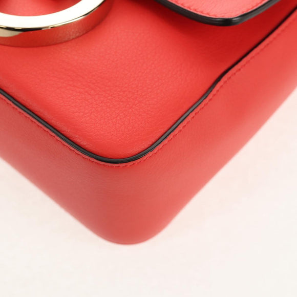 Salvatore Ferragamo Gancini Shoulder Bag Leather Red Gold Auth 145623V