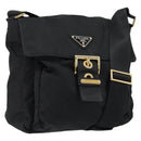 PRADA Shoulder Bag Nylon Black Gold Auth 145625-1