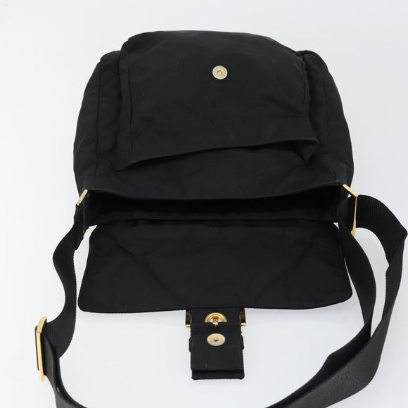 PRADA Shoulder Bag Nylon Black Gold Auth 145625
