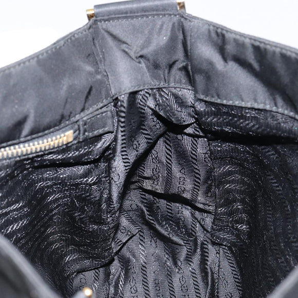 PRADA Shoulder Bag Nylon Black Gold Auth 145625