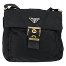 PRADA Shoulder Bag Nylon Black Gold Auth 145625-13