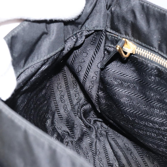 PRADA Shoulder Bag Nylon Black Gold Auth 145625
