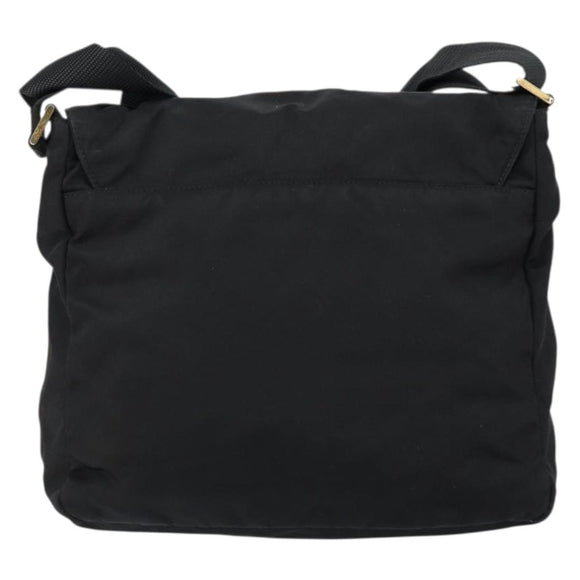 PRADA Shoulder Bag Nylon Black Gold Auth 145625