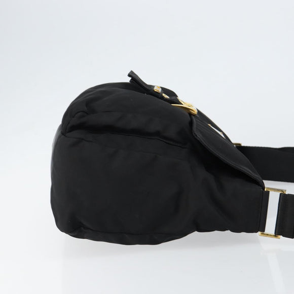 PRADA Shoulder Bag Nylon Black Gold Auth 145625