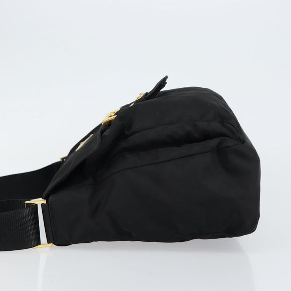 PRADA Shoulder Bag Nylon Black Gold Auth 145625
