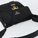 PRADA Shoulder Bag Nylon Black Gold Auth 145625-6