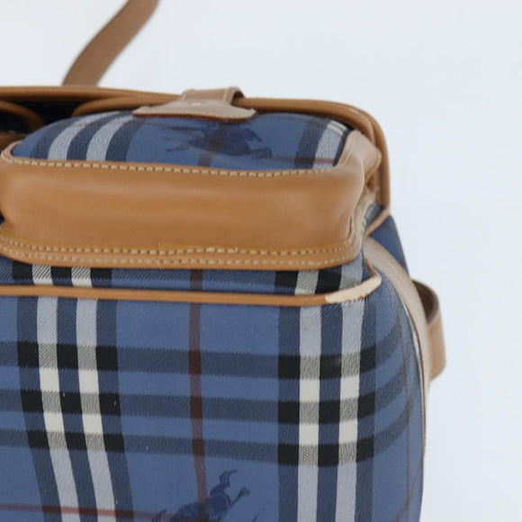 Burberrys Nova Check Shoulder Bag PVC Leather Blue Gold Auth 145629