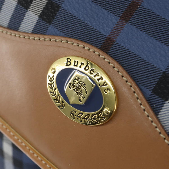 Burberrys Nova Check Shoulder Bag PVC Leather Blue Gold Auth 145629