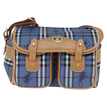 Burberrys Nova Check Shoulder Bag PVC Leather Blue Gold Auth 145629 - 0