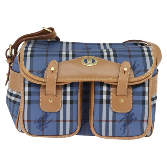 Burberrys Nova Check Shoulder Bag PVC Leather Blue Gold Auth 145629