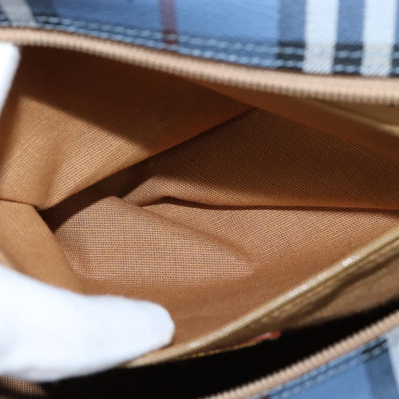 Burberrys Nova Check Shoulder Bag PVC Leather Blue Gold Auth 145629