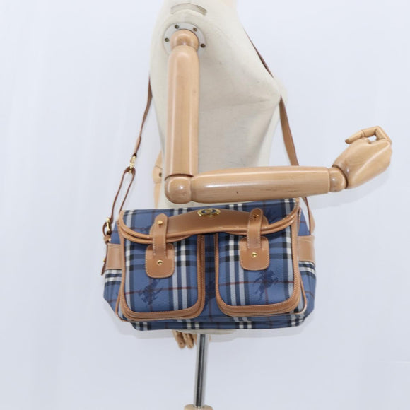 Burberrys Nova Check Shoulder Bag PVC Leather Blue Gold Auth 145629