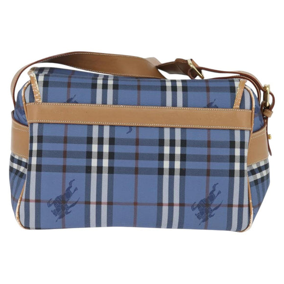Burberrys Nova Check Shoulder Bag PVC Leather Blue Gold Auth 145629