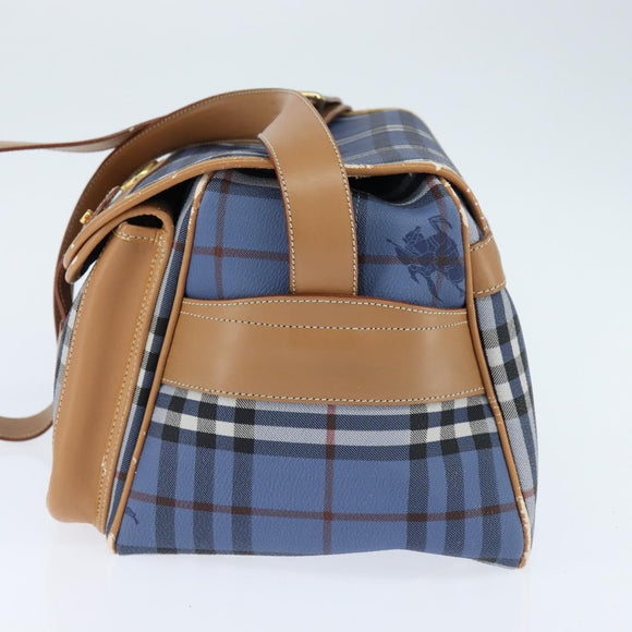 Burberrys Nova Check Shoulder Bag PVC Leather Blue Gold Auth 145629