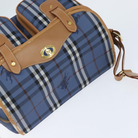 Burberrys Nova Check Shoulder Bag PVC Leather Blue Gold Auth 145629