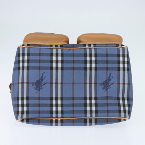 Burberrys Nova Check Shoulder Bag PVC Leather Blue Gold Auth 145629