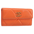 CHANEL Matelasse Long Wallet Lamb Skin Orange Gold CC Auth 145630-1