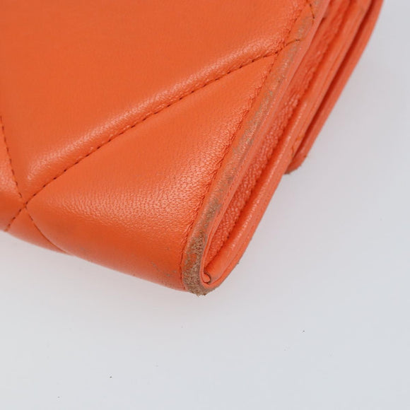 CHANEL Matelasse Long Wallet Lamb Skin Orange Gold CC Auth 145630