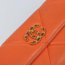 CHANEL Matelasse Long Wallet Lamb Skin Orange Gold CC Auth 145630-17
